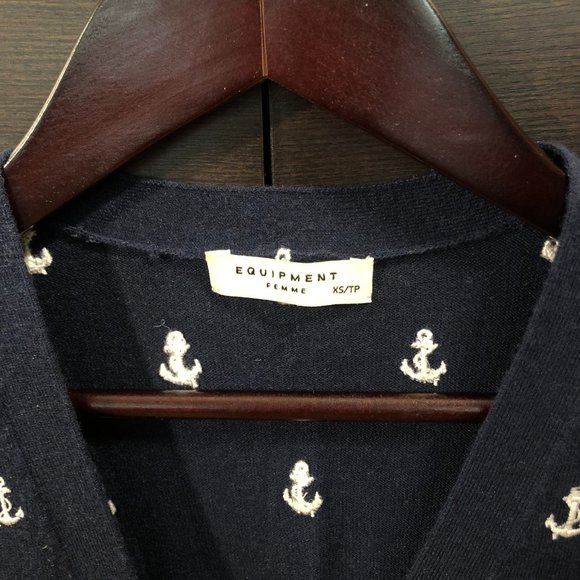 Equipment Sullivan Cardigan in Navy with Anchor Embroidery - Picture 6 of 8